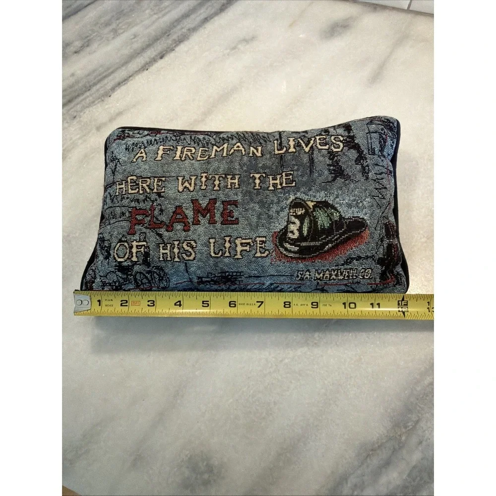 Vtg SA‎ Maxwell Tapestry Pillow A Fireman Lives Here With The Flame Of His Life